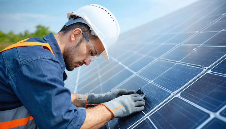 Professional technician checking connections and performing diagnostics on hybrid system components