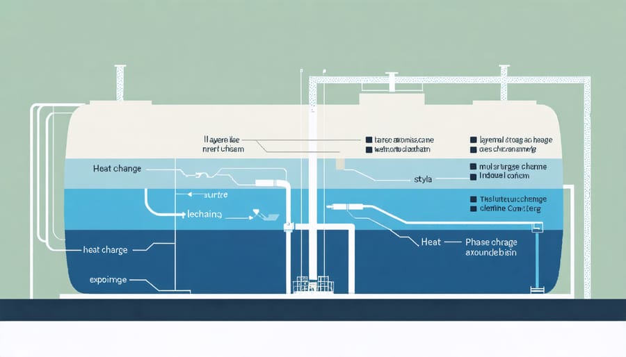 Diagram of a thermal energy storage system utilizing phase change materials with temperature gradients
