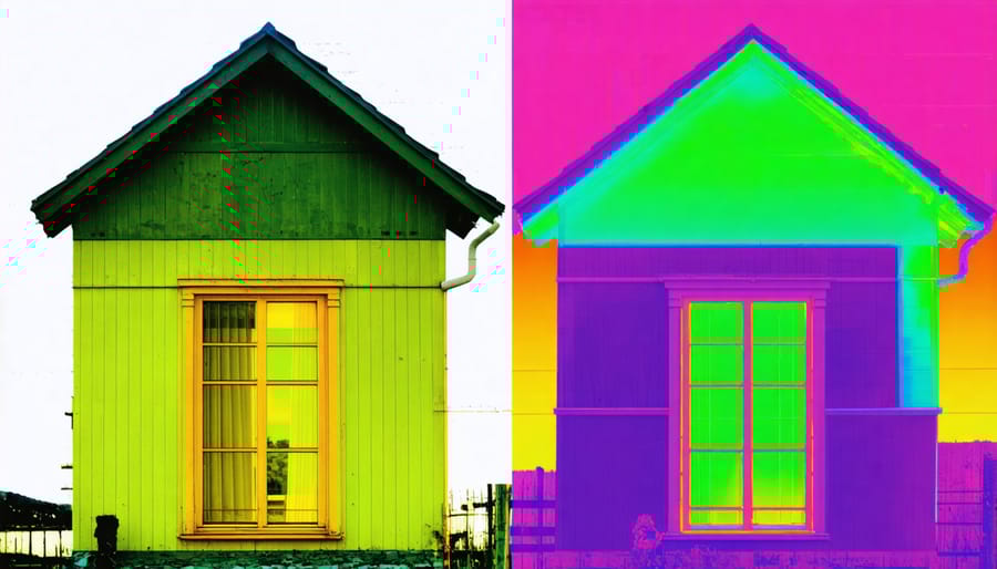 Side-by-side thermal images comparing heat loss between traditional and high R-value PV windows