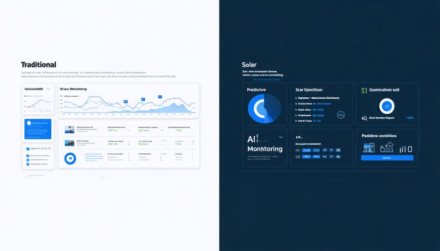 Side-by-side comparison of traditional vs AI-powered solar monitoring systems