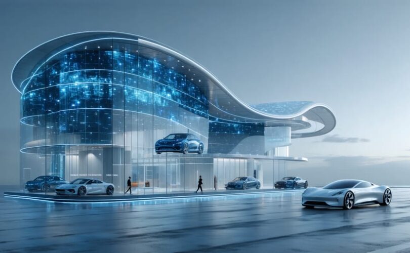 Conceptual illustration of thin-film solar panels integrated into curved building façades, electric vehicles, and portable devices, showcasing flexibility and modern manufacturing techniques.