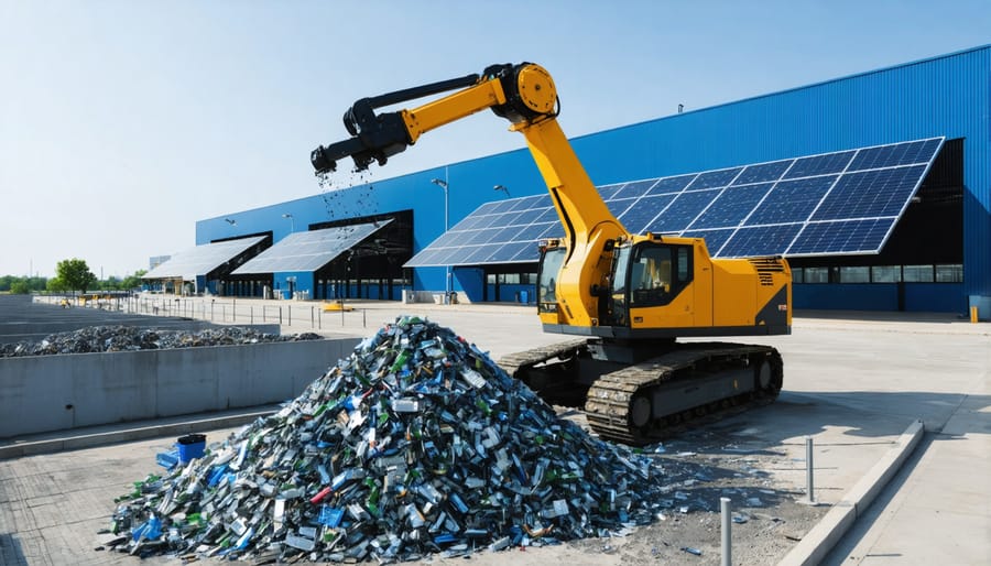 Modern automated solar panel recycling system in operation