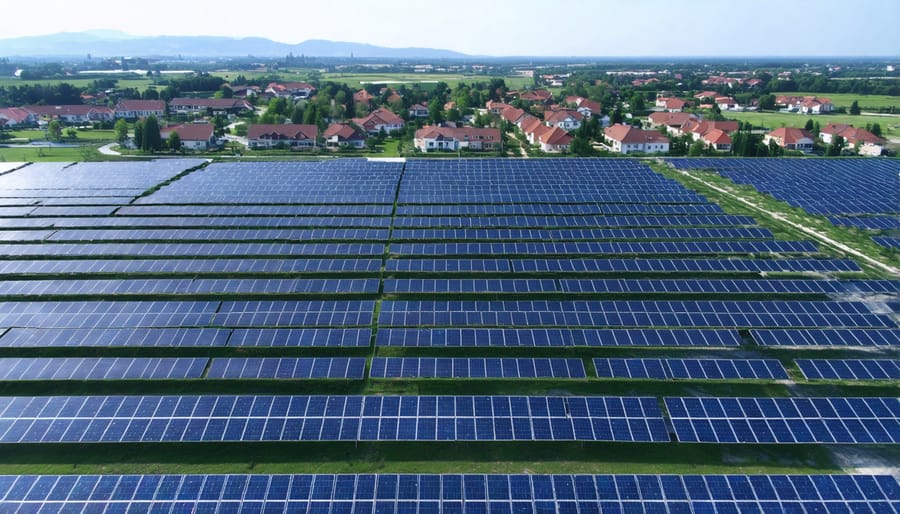 Solar panel array installation showing community solar project implementation