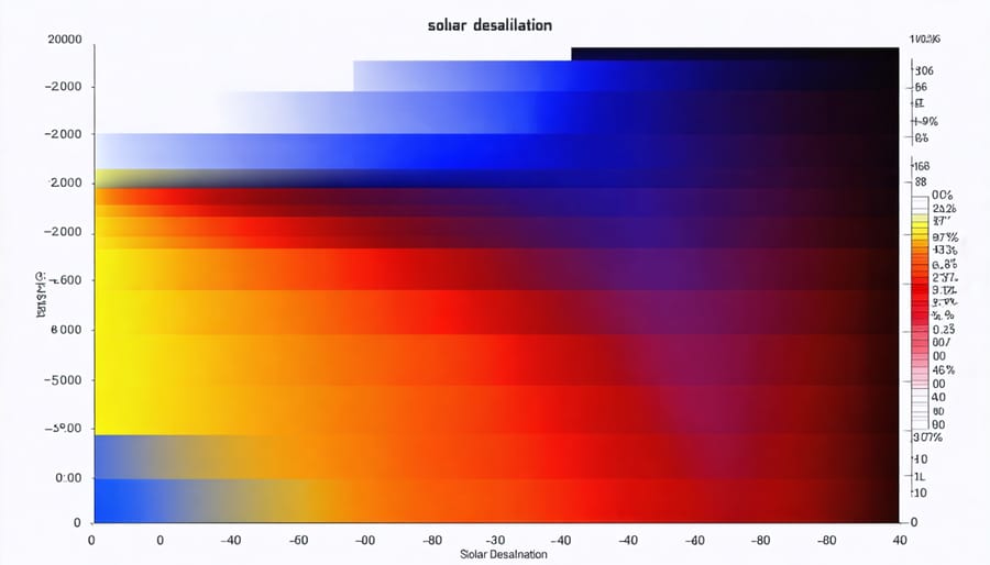 Line graph showing relationship between energy usage and clean water output in solar desalination systems