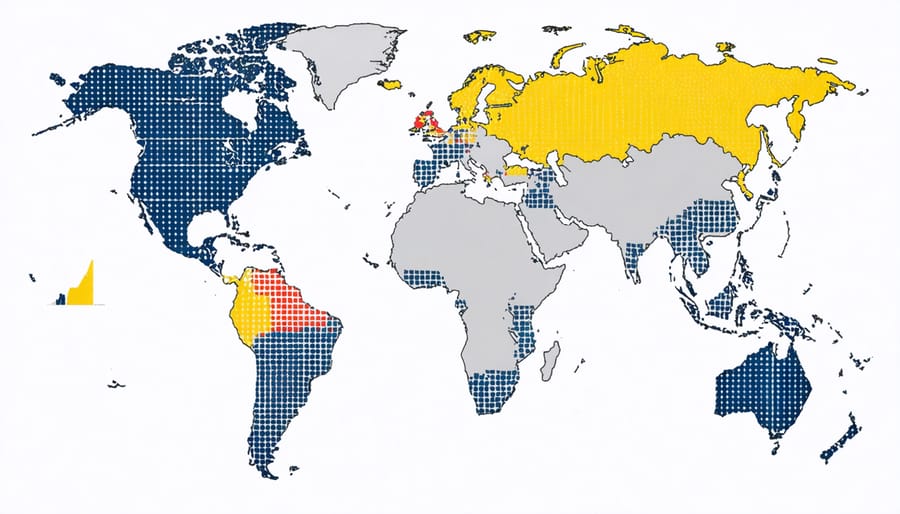 World map visualization showing cross-continental solar investment corridors between Asia-Europe and North America-Africa