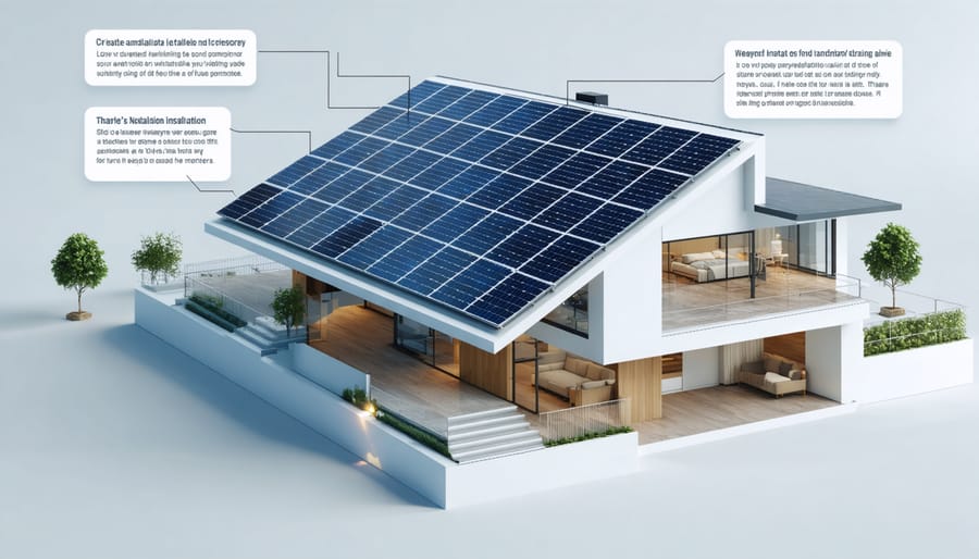 3D interactive solar panel installation diagram with educational annotations