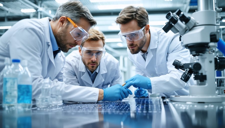 Diverse group of researchers working together on solar panel technology