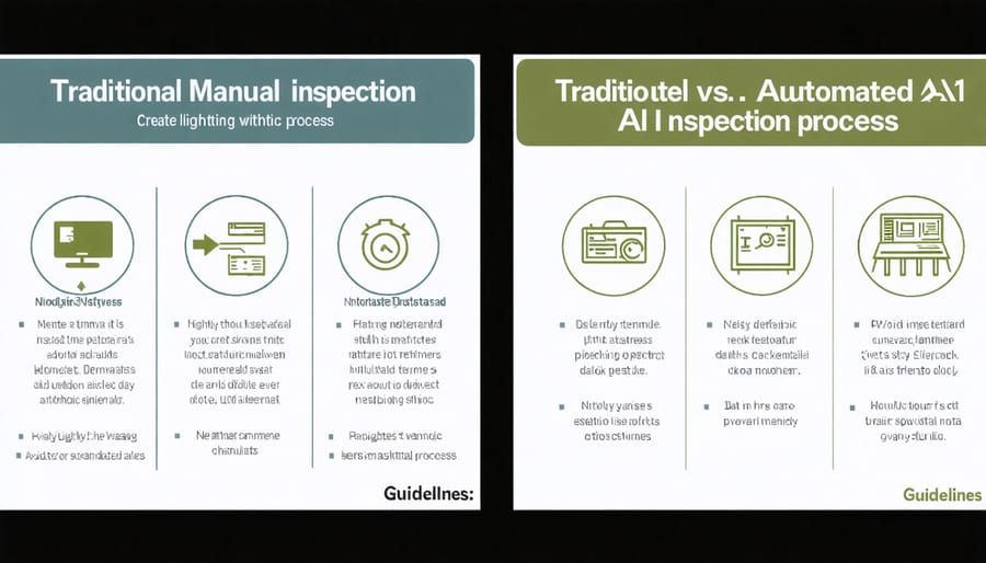 Side-by-side comparison of manual and AI-powered solar panel quality control methods