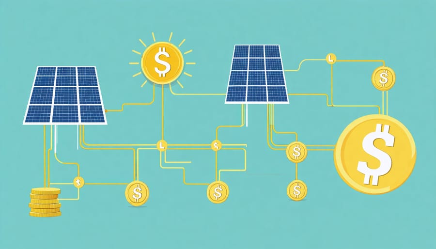 Visual comparison of traditional solar financing versus peer-to-peer networks