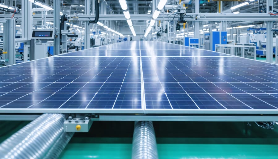 Modern PERC solar cell production line showing automated manufacturing processes