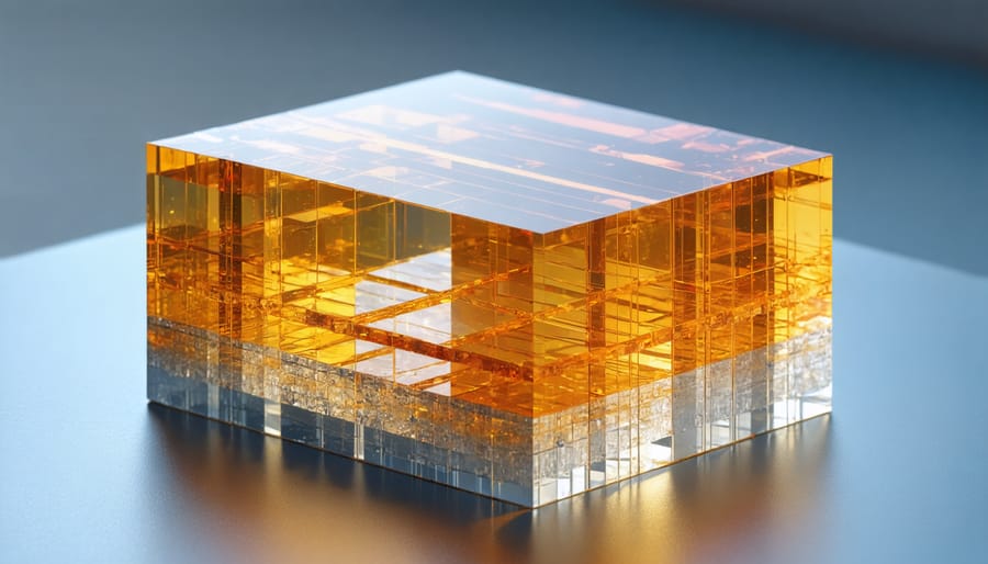 Microscopic view of perovskite solar cell structure showing multiple material layers