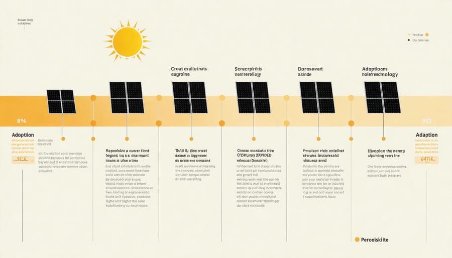 Timeline chart showing expected commercial availability and market penetration of perovskite solar cells from 2024 to 2030