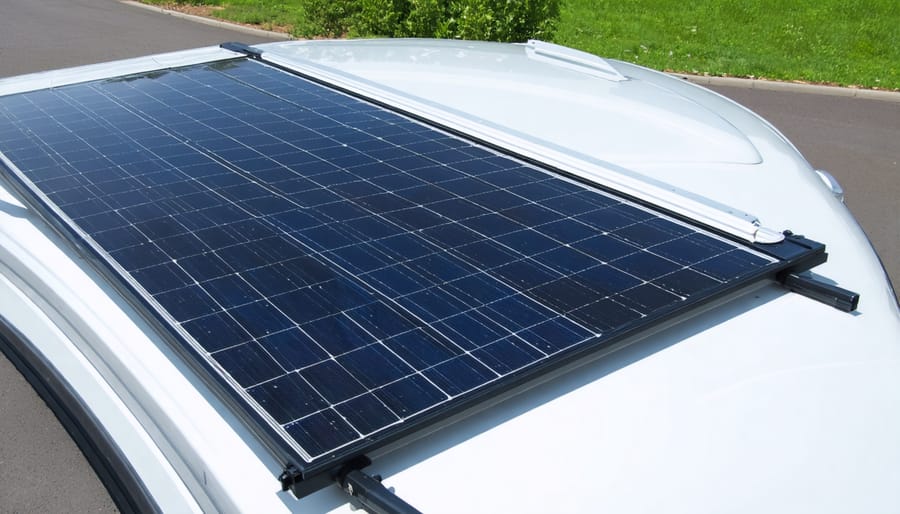 High-end flexible solar panel conforming to RV roof curvature