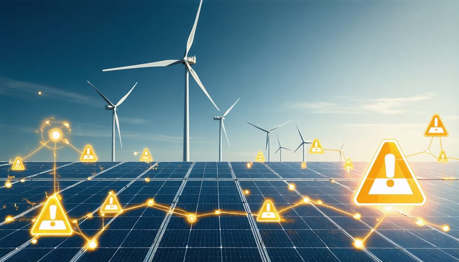 Artistic rendering of cybersecurity threats targeting renewable energy infrastructure