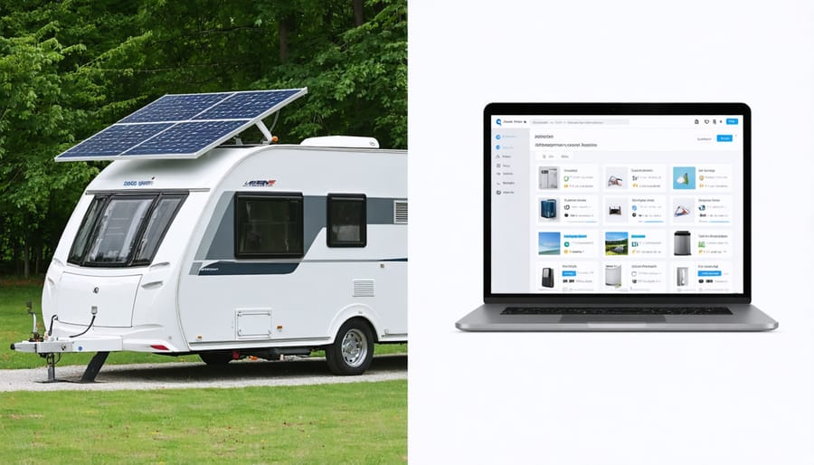 Side-by-side comparison of actual RV solar setup and its digital twin representation