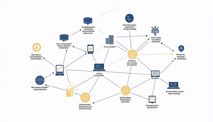 Network diagram illustrating the structure and components of multilateral solar agreements
