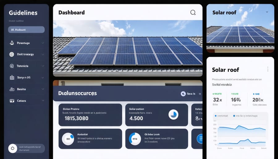 Colorful digital display showing solar energy metrics and environmental impact data