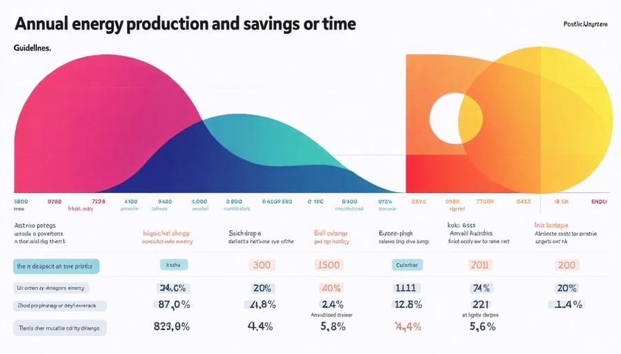 Graph displaying solar panel energy production and cost savings across multiple years