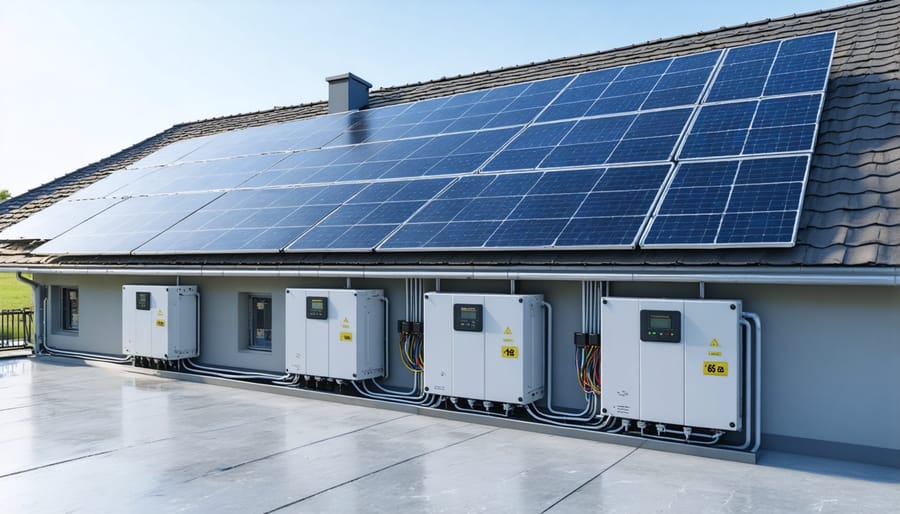 High-tech solar inverter installation connected to battery storage system