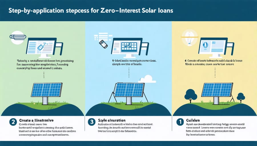 Visual flowchart of zero interest solar loan application steps