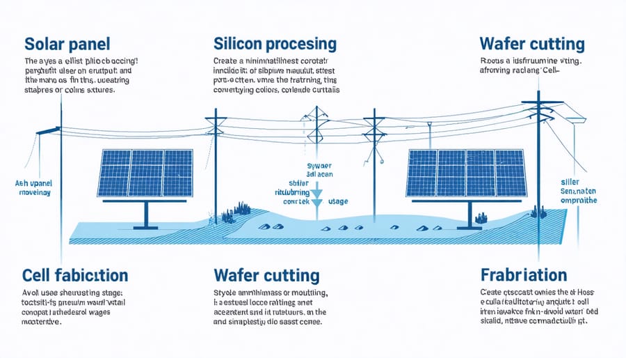 Flow diagram illustrating water consumption at different stages of solar panel manufacturing