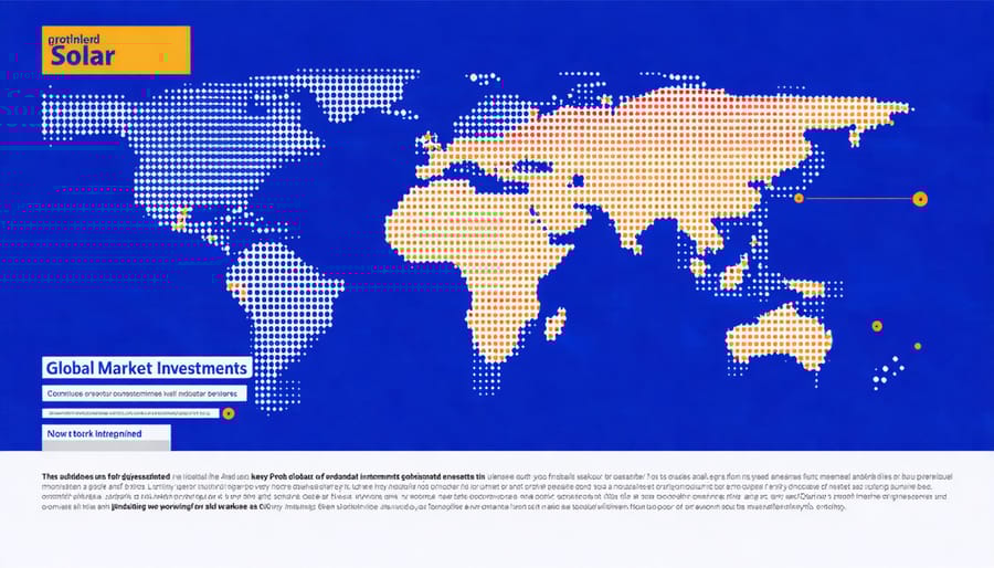 Data visualization of solar investment trends and future market projections across continents