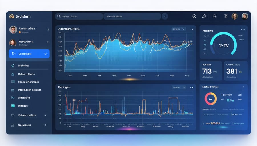 Screenshot of a solar PV monitoring dashboard displaying real-time performance metrics and anomaly warnings