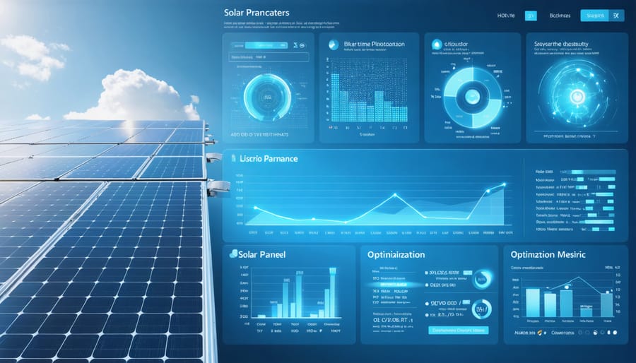 Solar optimization dashboard displaying real-time performance data and system adjustments