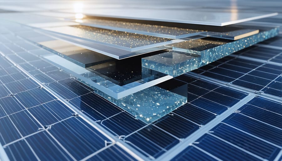 Exploded view of solar panel components demonstrating material complexity