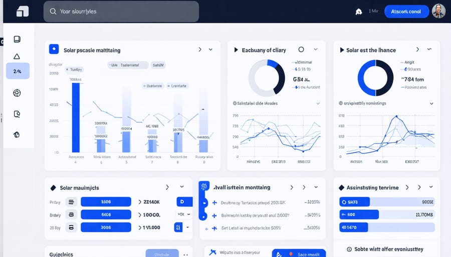 Interactive dashboard displaying solar panel performance metrics, lifecycle status, and predictive maintenance indicators