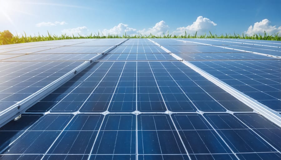 Industrial facility with automated systems separating glass, silicon, and metal components from used solar panels