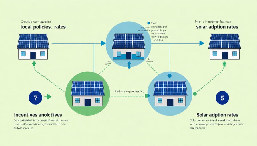 Visual representation of how local solar policies and incentives impact community solar adoption