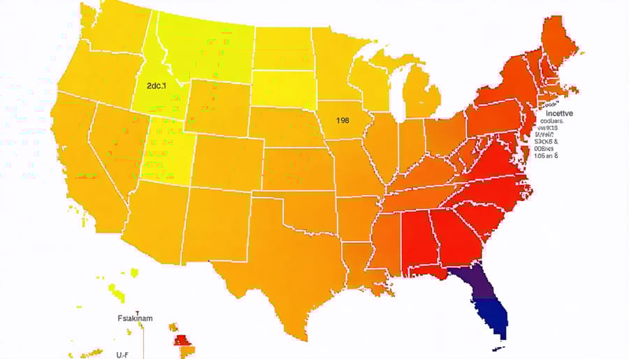 Color-coded map of US solar manufacturing incentives by state