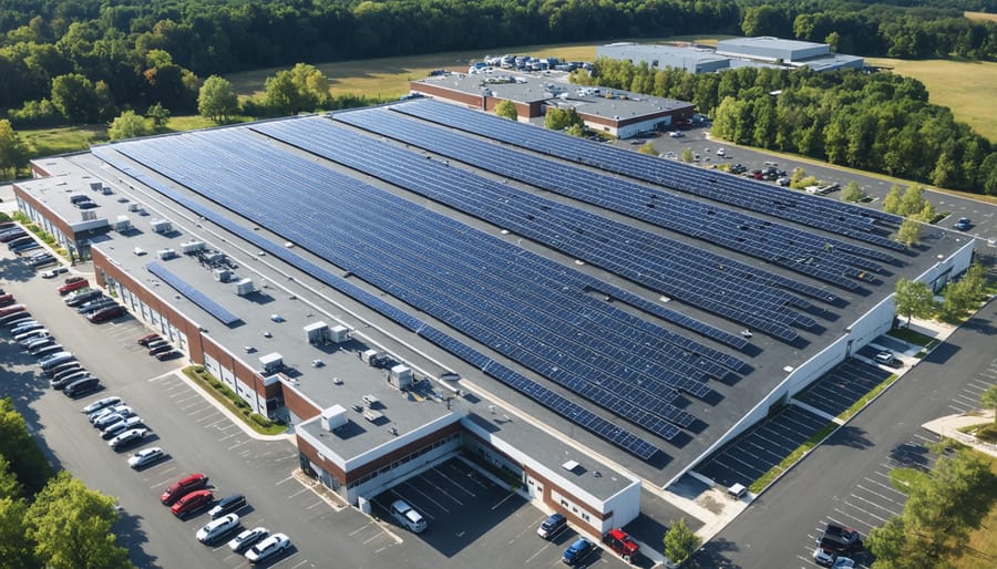 Modern solar manufacturing plant in Virginia with rooftop solar installation