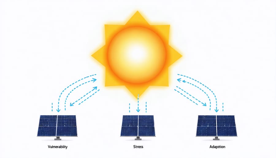 Circular diagram illustrating the relationship between vulnerability, stress, and adaptation in solar PV systems