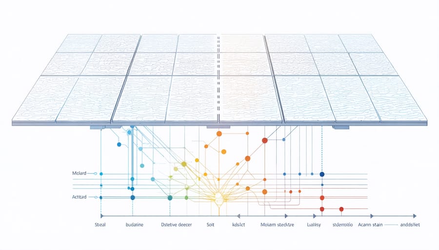 Technical illustration of ideal z-crystal placement patterns in solar module regions