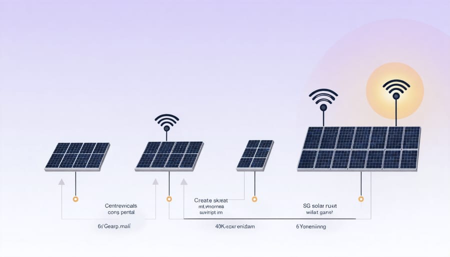 Infographic showing the technological progression from 5G to 6G networks with solar integration capabilities