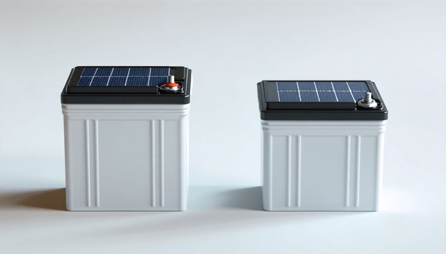 Comparison of traditional lead-acid 6V battery next to modern lithium 6V battery showing size and construction differences