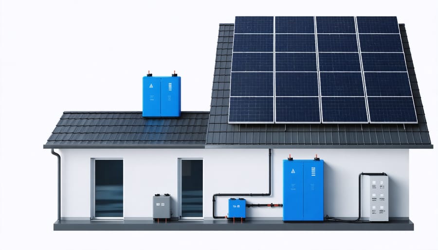 Schematic showing how 6V batteries connect within a complete solar power system