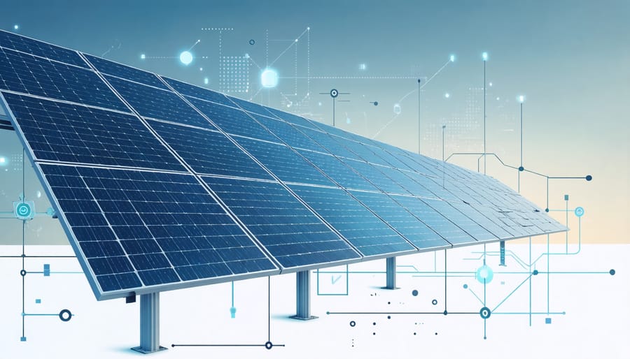 Digital visualization of smart grid system with AI integration managing solar power distribution