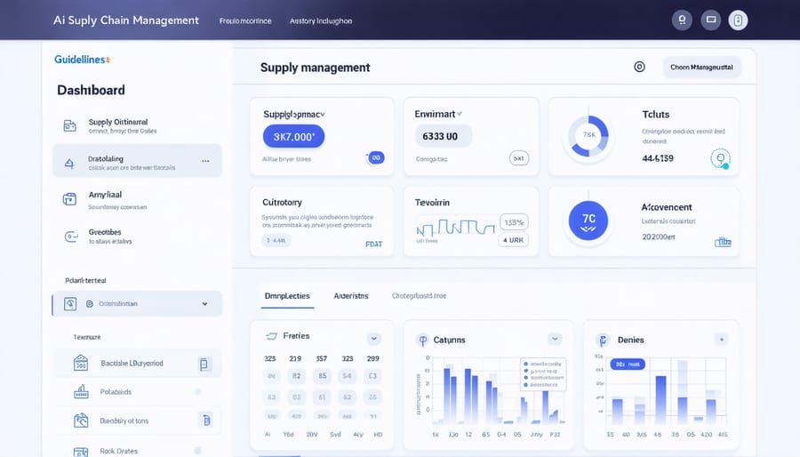Screen display showing real-time supply chain analytics and AI predictions