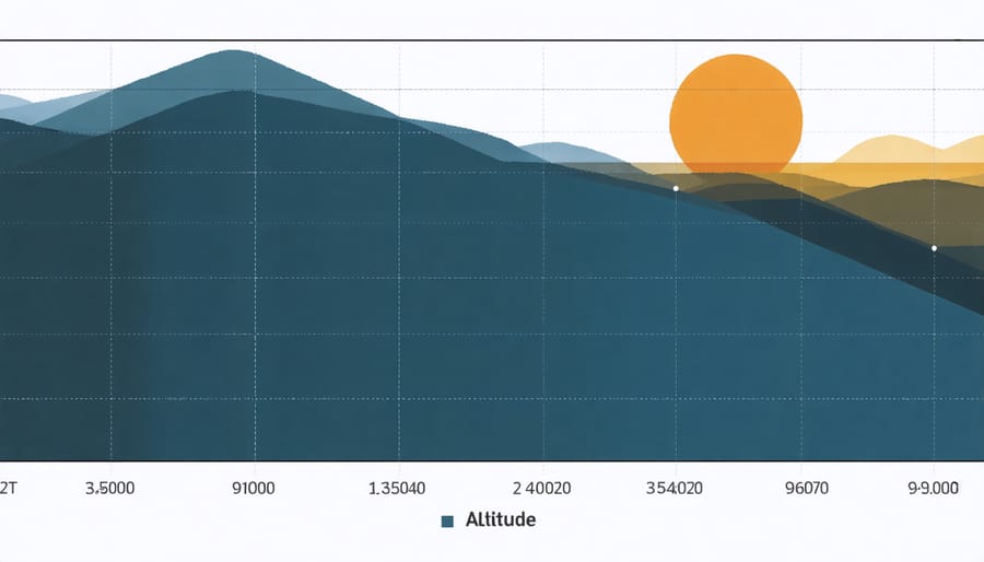 Visual representation of atmospheric pressure decrease with altitude and corresponding solar irradiance levels