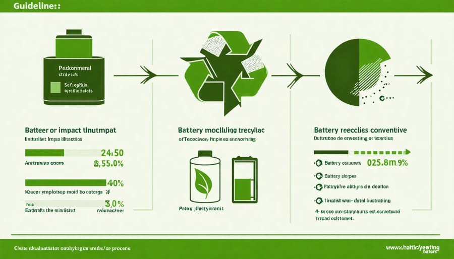 Visual diagram of 6V solar battery recycling workflow with environmental impact data