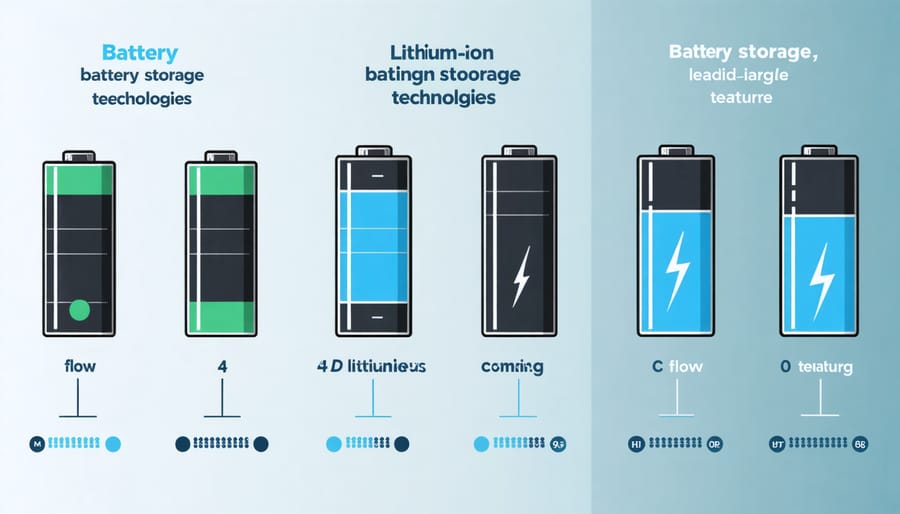 Visual comparison chart of main battery storage technologies used in solar systems