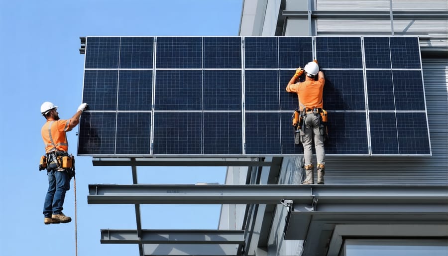 Professional installers working on BIPV system installation