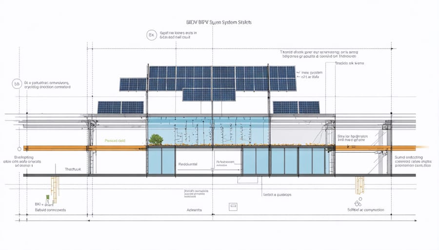 Cross-sectional diagram of BIPV system components and integration