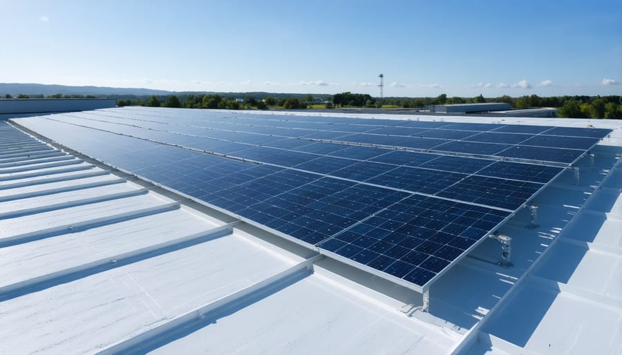 Aerial view of industrial building with installed hybrid PV-thermal system