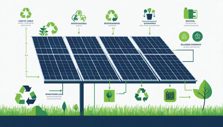 Exploded view diagram of eco-friendly solar panel components and materials