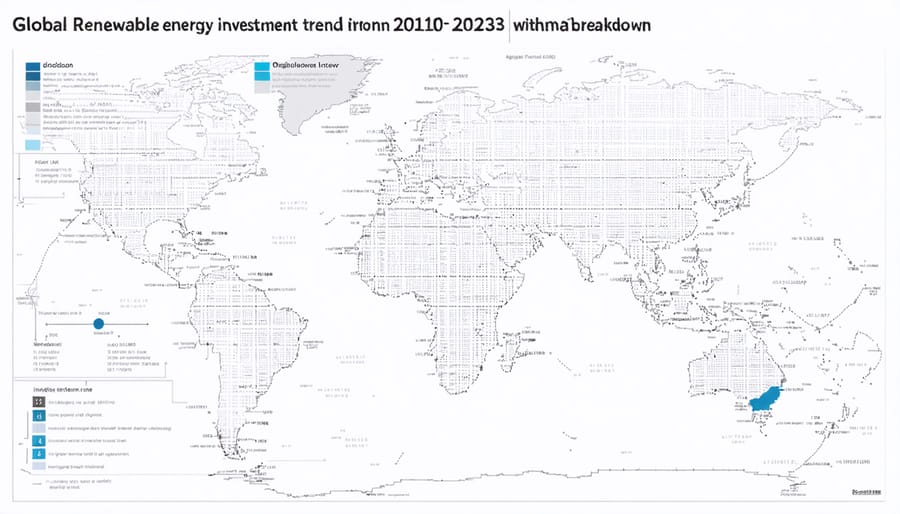 Graph displaying worldwide renewable energy investment growth across major regions
