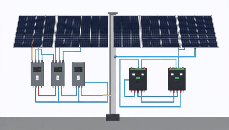 Technical illustration of hybrid solar and battery storage system components